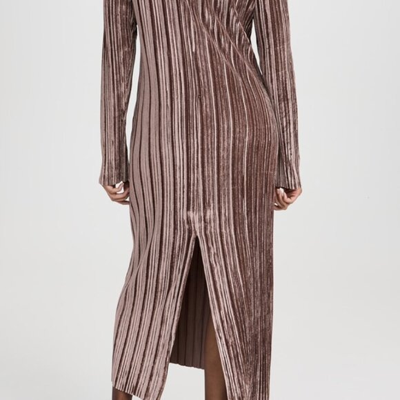 NEW NWT Sabina Musayev Lattice Dress Lattice Dress S Brown Velvet Ribbed Long - Picture 4 of 6